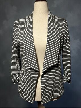 Striped Gray & White Open-Front Women's Jacket